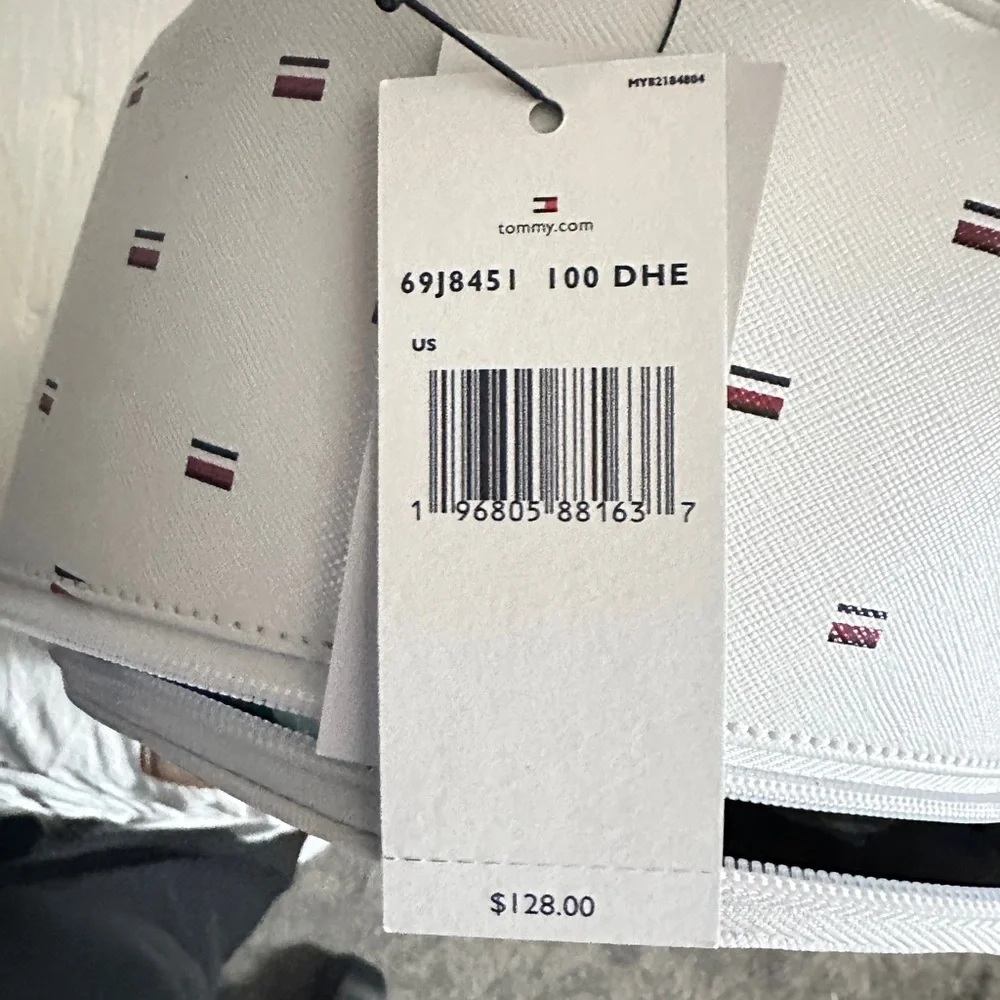 Tommy Hilfiger White and Tan Backpack with Minimalist Design